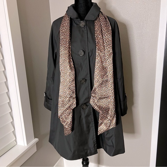 NWT Dennis Basso black rain jacket with matching scarf size petite medium - Picture 1 of 13
